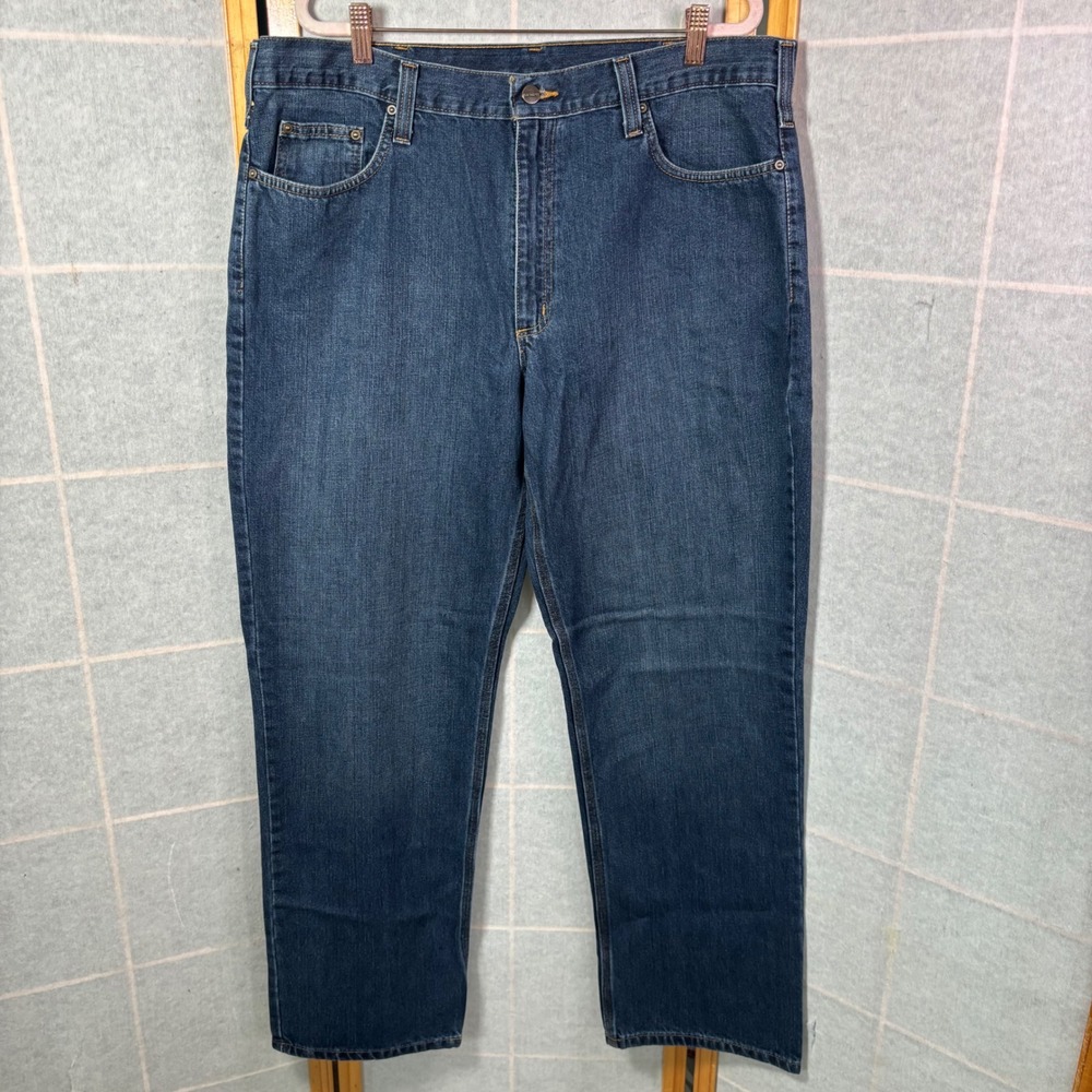 Carhartt Relaxed Fit Jeans 38x31 Blue Dark Wash Denim BD1483-M Workwear Mens